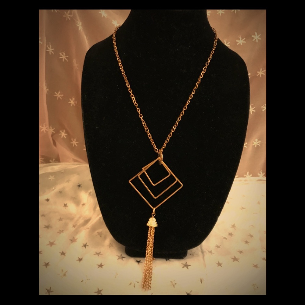 Vintage goldtone geometric tassel necklace
